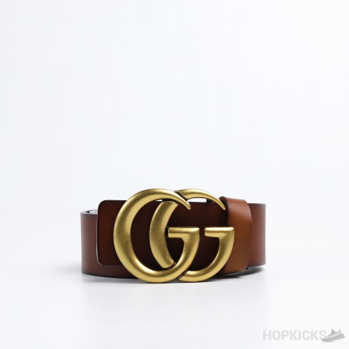 GG Gold Logo Buckle Leather Brown Belt